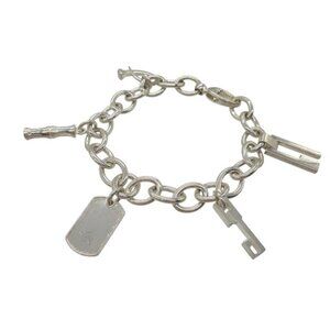 Gucci 5 Charm Bamboo G Logo Dog Tag Icon Charm Bracelet Silver 925 Silver 0524